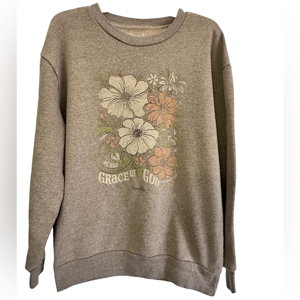 BLESSED GIRL Floral Graphic “By the Grace of God” Women's Sweatshirt Size L